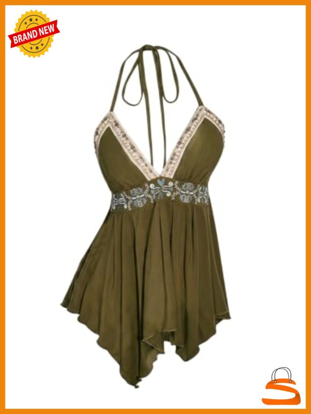 Y2K Boho Embroidered Halter Ruffle Open Back Sleeveless Top
